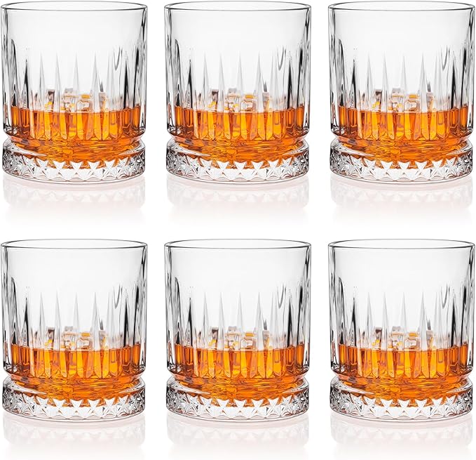 Whiskey Glasses Set of 6, 11oz Old Fashioned Cocktail Glasses, Lead-free Crystal Scotch Bourbon Glass, Whiskey Tumblers for Scotch Bourbon