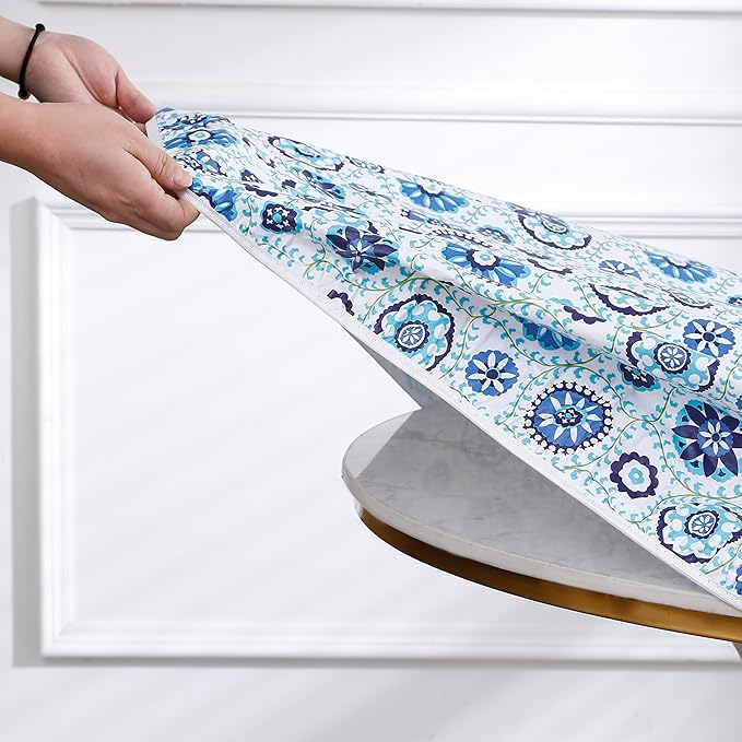 Walrus Round Vinyl Fitted Tablecloth with Flannel Backing Elastic Edge Design Table Cover Waterproof Oil-Proof PVC Table Cloth Stain-Resistant Best for 32"-36" Round