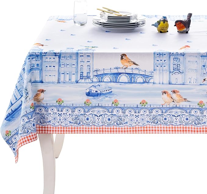 Maison d' Hermine Table Cloth Square Table 100% Cotton 54 x 54 Inches Tablecloth Reusable Decorative for Dining Room Farmhouse Home Valentines Day Decorations Spring Summer - Amsterdam Canals