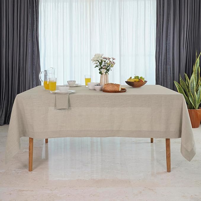 D'Moksha Homes Natural Linen Tablecloth 60 x 84 Inch - 100% Pure Linen Table Cloth for Rectangle Tables - Machine Washable Tablecloth for Valentines, Spring, Easter