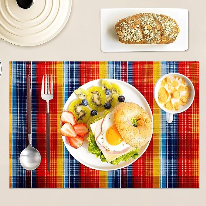 Placemats Set of 6 Linen Washable Kitchen Dining Colorful Mexican Stripes Lines Table Mats Stain Heat-Resistant Desktop Décor Place Mats for Home Party Indoor 12x18 in