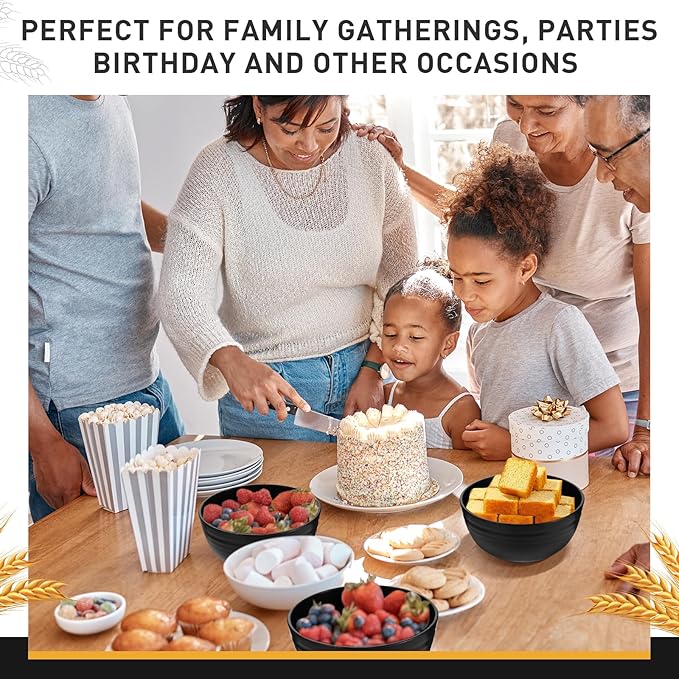 Geosar 18 Pcs Unbreakable Cereal Bowls 24 Oz Microwave and Dishwasher Safe Wheat Straw Fiber Lightweight Bowl for Soup Kitchen Serving Salad Dishes Oatmeal(Black)