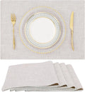 homing Cotton Linen Placemats Set of 4, Cloth Washable Farmhouse Dining Table Mats for Indoors & Outdoors, Easy to Clean, Neutral Beige, 13 x 19 Inch