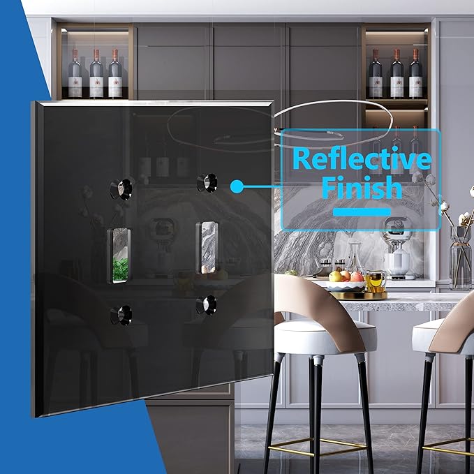 LIDER Double Toggle Switch Acrylic Wall Plate, Mirrored Dual Light Switch Plate, Plexiglass Switch Cover, Reflective Finish, Modern Decoration Upgrade, Oversized 2-Gang 5.25" x 5.25", Black