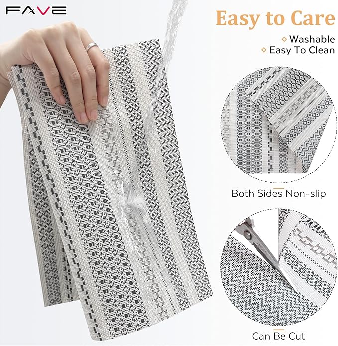 FAVE Boho Vinyl Placemats Set of 4, Durable Woven Place Mats Washable Heat Resistant PVC Table Mats for Parties,Weddings, Dining,Banquet(Gray, 4PCS)