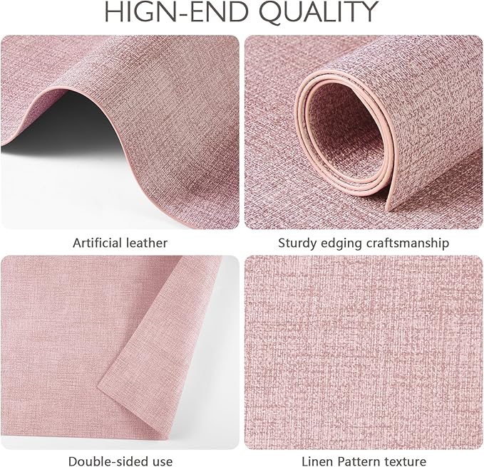 Faux Leather Placemats Set of 8 Washable PU Table mats for Kitchen Table - Heat Resistant, Waterproof, Easy Clean, Anti Slip 11.8" x 17" (Pink-8 Pack)