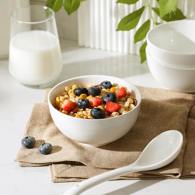 MALACASA Small White Ceramic Bowls Set of 8, 14 OZ Compact Dessert Bowls Rice Bowls Set, Ceramic Bowl for Ice Cream, Soup, Cereal, Side Dishes, Dishwasher & Microwave Safe