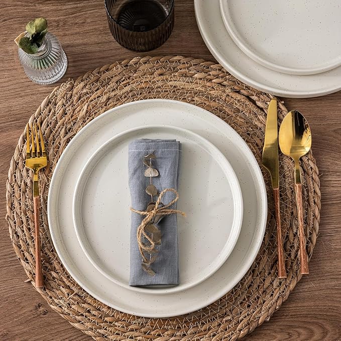 AmorArc Ceramic Dinner Plates Set of 6, 10.25 Inch Stoneware Plates for Kitchen,Modern Flat Dinnerware Dishes Set,Microwave& Dishwasher Safe, Scratch Resistant-Beige