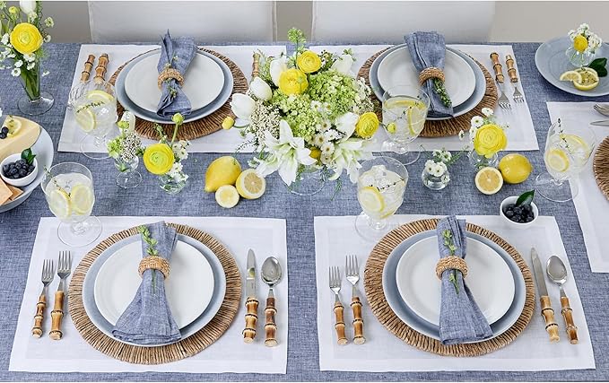 Solino Home Linen White Placemats Set of 4 - 100% Pure Linen Placemats 14 x 19 Inch for Winter, Valentines, Spring, Easter - Fete