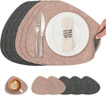 Placemats and Coasters, Washable Reversible Placemats Round Faux Leather Wipeable Place Mats Non Slip Heat Resistant Indoor Outdoor Table Mats (Set of 6, Gray Pink)
