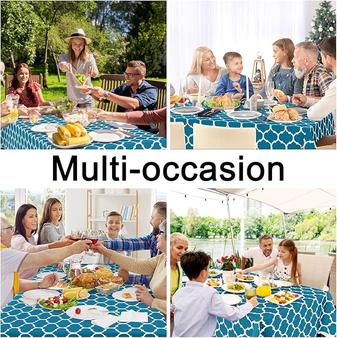 Smiry Rectangle Table Cloth Cover, Waterproof Vinyl Tablecloth with Flannel Backing for Rectangle Tables, Wipeable Spillproof Plastic Tablecloths for Dining, Camping and Indoor (60"x84", Teal)
