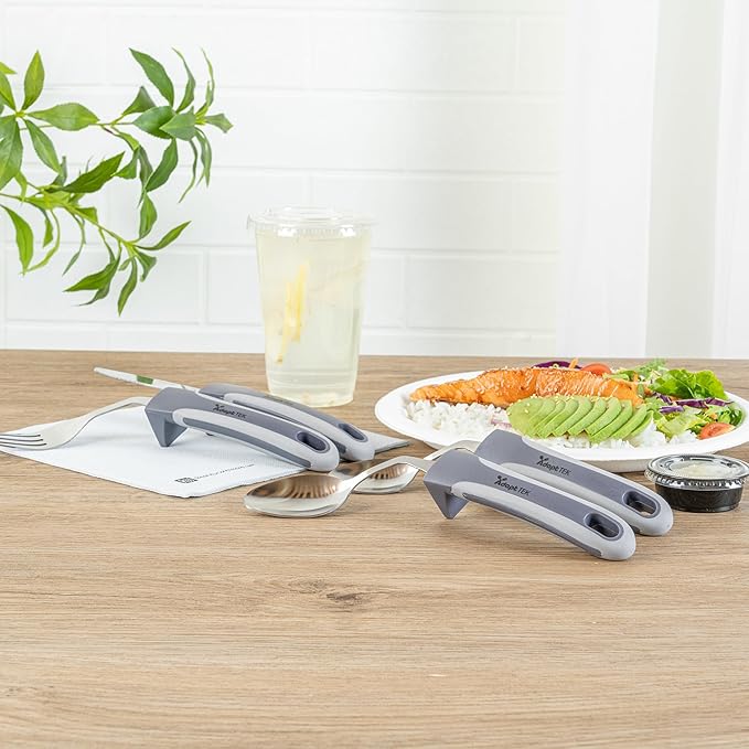 Restaurantware Adaptive Cutlery 1 Set 9.84 x 5.12 x 1.57 Inches Stainless Steel Ergonomic Utensils Non-Slip Wide-Handle Gray Utensils For Arthritis And Limited Mobility