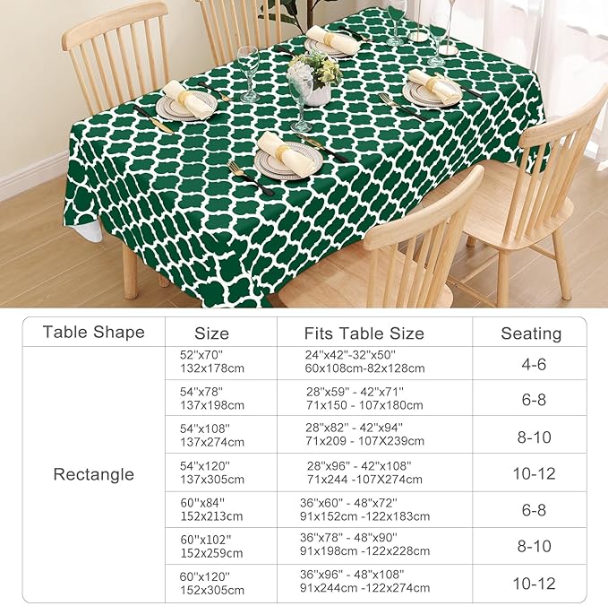 Smiry Rectangle Tablecloth, Waterproof Vinyl Tablecloths with Flannel Backing for Rectangle Tables, Wipeable Spillproof Plastic Tablecloth for Dining, Indoor and Outdoor (60"x84", Emerald Green)