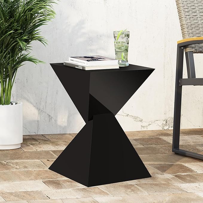 BECHAEO 12.6" Black Acrylic Side Table, Lightweight Irregular Design, Modern End Table for Small Spaces, Versatile Nightstand for Living Room Bedroom & Patio, Versatile Indoor/Outdoor Accent Table