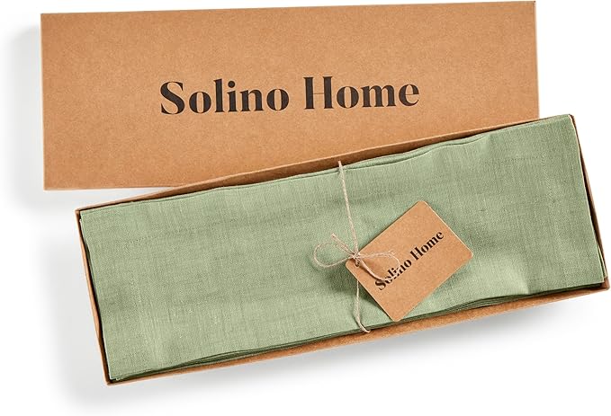 Solino Home Linen Cloth Placemats Set of 4-100% Pure Linen Chambray Olive Placemats 14 x 19 Inch for Spring, St Patricks Day - Athena