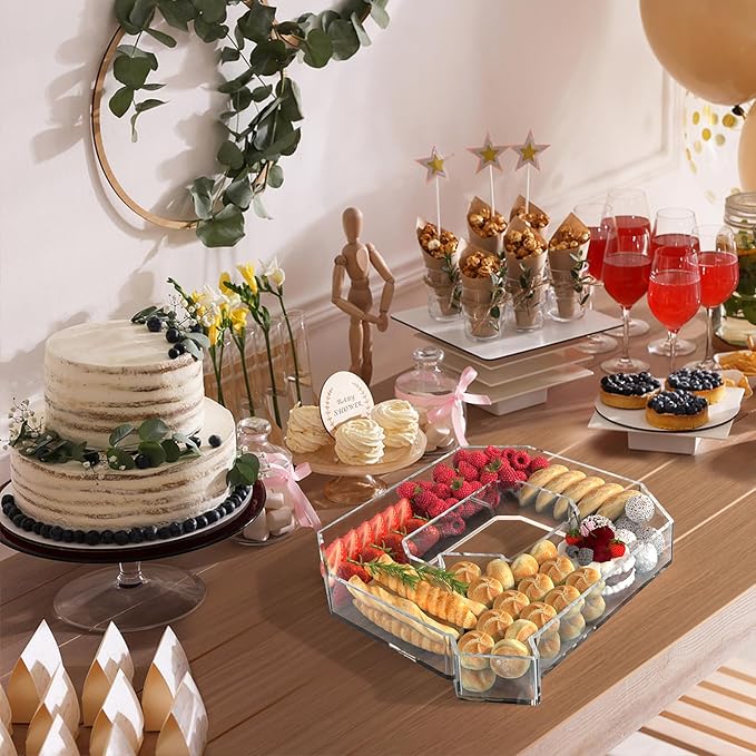 11" Acrylic Letter Charcuterie Tray, Charcuterie Letters Fillable Box for Food, Reusable Serving Cake Candy Dish Display Tray for Birthday Anniversary Party Decoration (Letter Q)