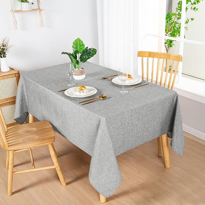 Hiasan 2 Pack Faux Linen Rectangle Tablecloth - Wrinkle and Stain Resistant Washable Table Cloth for Kitchen Dining Room Holiday Table Cover for Party Dinner, Light Grey, 90 x 156 Inch