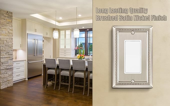 Henne Bery Sunken Pearls Heavy Duty Decorative Wall Plate Switch Plate Outlet Cover (Single Decorator, 3 Pack, Satin Nickel)