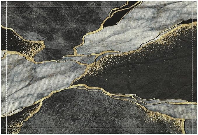 Marble Linen Placemats Set of 2, Modern Abstract Foil Texture Grey Black Marble Washable Cloth Place Mats, Non-Slip Dining Table Placemats for Home Kitchen Party Banquets Decor 12x17 Inch