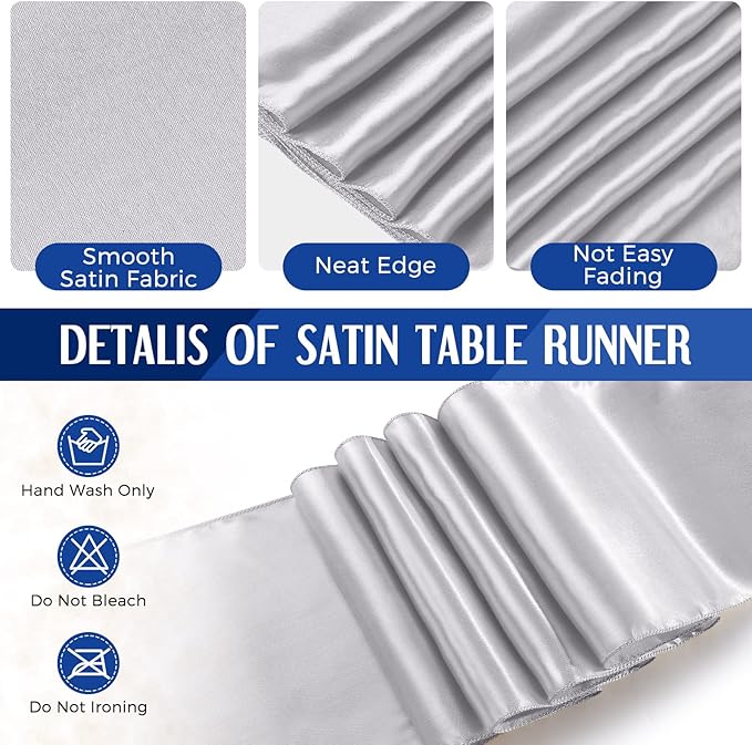 Breling 24 Packs Navy Blue and Silver Disposable Plastic Tablecloths and Satin Table Runner Set, 54 x 108 Inch Tablecloth, 12 x 108 Inch Table Runners for Wedding Graduation Birthday Baby Shower