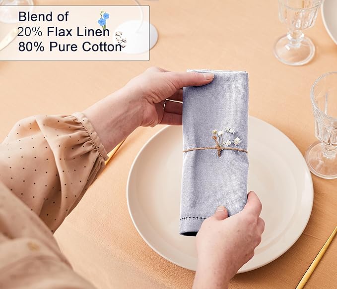 Ruvanti Premium Linen Napkins Set of 6-20x20 Inch, Classic Hemstitch, Mitered Corner Cloth Napkins ‎‎- Soft, Elegant Dinner Napkins Cloth Washable for Weddings, Parties, Everyday Use - Lavender Grey