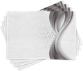 Ambesonne Grey Place Mats Set of 4, Wavy Vertical Curved Stripes with Flowers and Leaves Vintage Damask Inspired, Washable Fabric Placemats for Dining Table, Standard Size, Pale Grey