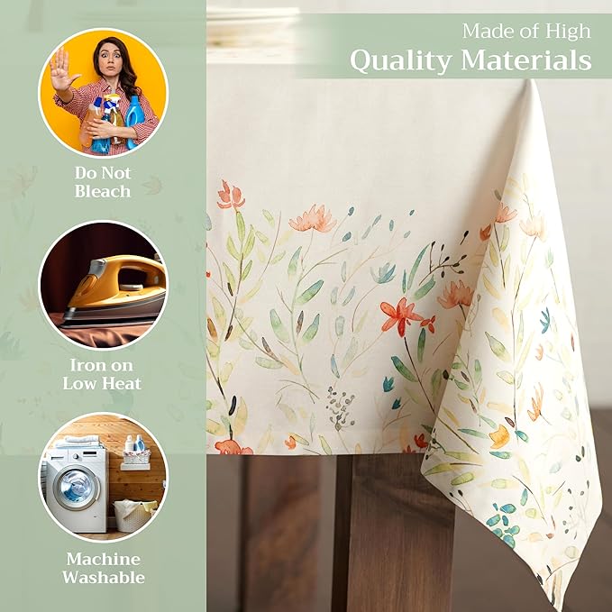 Maison d' Hermine Table Cloth Square Table 100% Cotton 60 x 60 Inches Tablecloth Reusable Decorative for Dining Room Farmhouse Home Valentines Day Decorations Spring Summer - Colmar