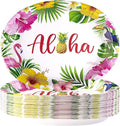 50Pcs Hawaiian Luau Oval Paper Plates 10" X 12" Disposable Tropical Aloha Party Supplies Heavy Duty Hawaiian Hibiscus Floral Luau Party Plate for Tropical Holiday Beach Birthday Party Decoration