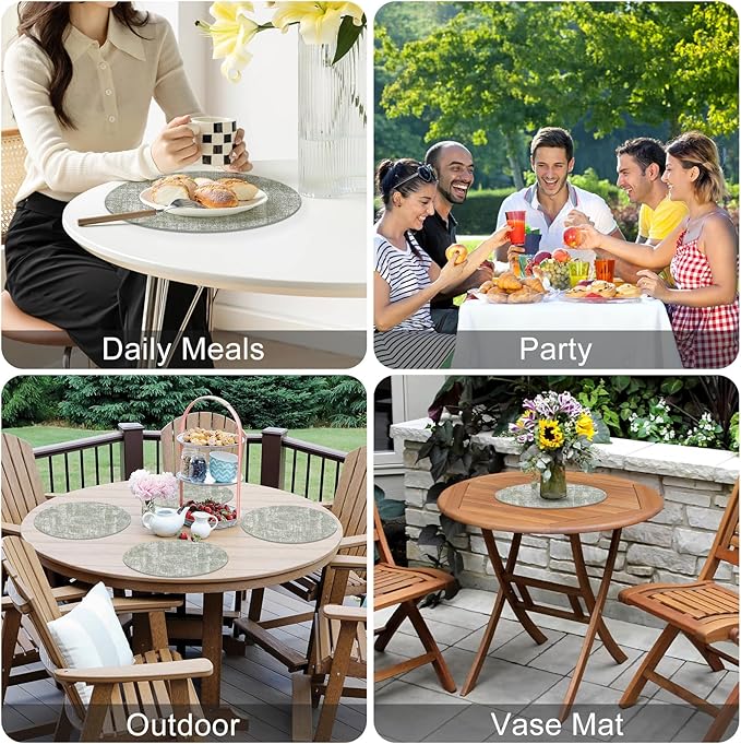 Homaxy Round Faux Leather Placemats and Coasters, Washable Dual-Side Table Mats, Wipeable Heat-Resistant Dining Place Mats for Outdoor and Indoor, Set of 4, Diameter 13 and 3.93 inch, Grass Green
