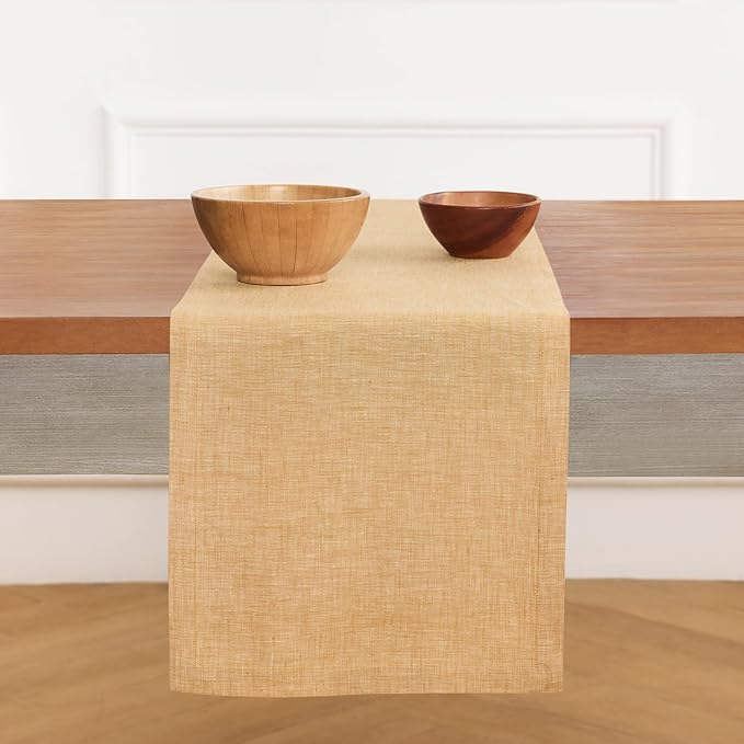 Solino Home Linen Small Table Runner 60 Inches - Athena, 100% Pure Linen Golden Nugget Table Runner 14 x 60 Inch Ideal for Dresser and Coffee Tables, Spring, Easter