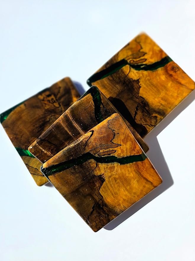 Handmade Wooden Coasters (Green Resin)