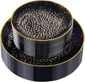 Rubtlamp 60Pcs Black Plastic Plates, Black Disposable Plates With Gold Rim, Clear Heavy-duty Party Plates, Hammered Plastic plates Include 30 Dessert Platos, 30 Dinner Platos for Party