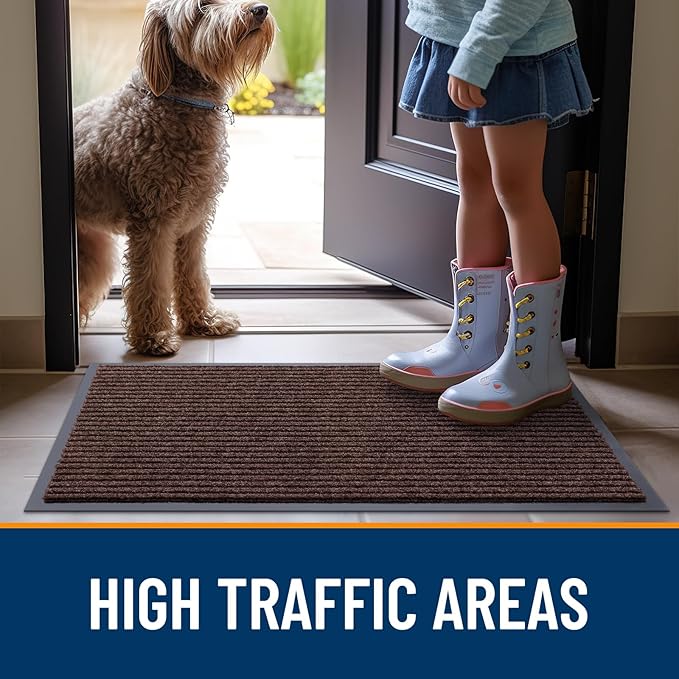 OLANLY Front Door Mat Indoor Outdoor Entrance, Waterproof Heavy Duty Doormat, Fade Resistant, Low Profile, Easy Clean Patio Porch Welcome Floor Mats for Entry, 59x40, Brown