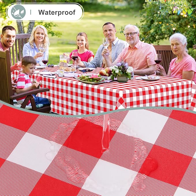 misaya Rectangle Waterproof Vinyl Table Cloth, Buffalo Flannel Backed Tablecloth, Wipeable Plastic Table Cover for Valentine's Day, Dinner, Kitchen, Outdoor (60" x 102", Red and White)