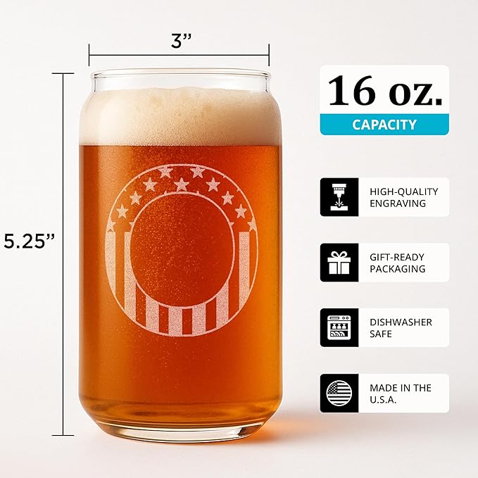 Monogram Beer Glasses for Men (A-Z) 16 oz - Beer Gifts for Men Brother Son Dad Neighbor - Unique Gifts for Him - Personalized Drinking Gift Beer Glass Mugs - Engraved Beer Can Glass (O)