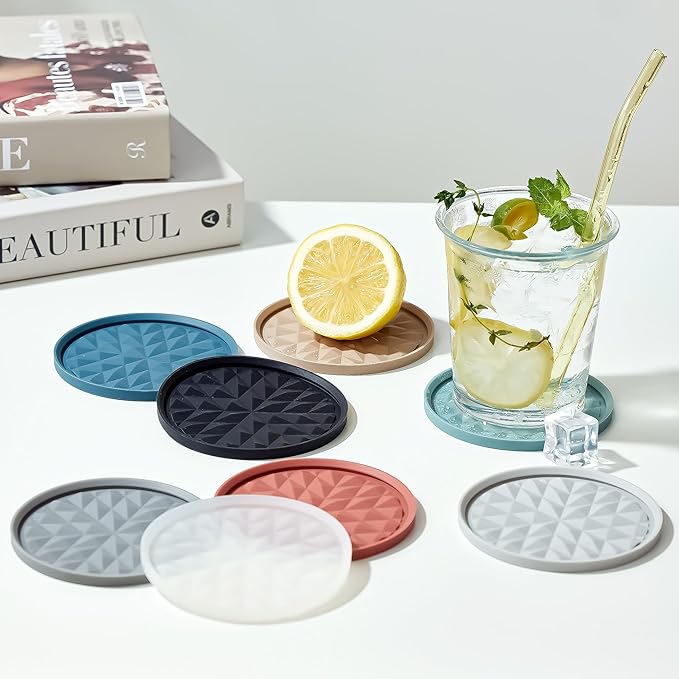 Silicone Coasters for Drinks[4 Pack]- Cup Mat for Tabletop Protection-Non-Slip, Non-Stick, Coffee Table Decor, Great Gift for Any Occasion, Red