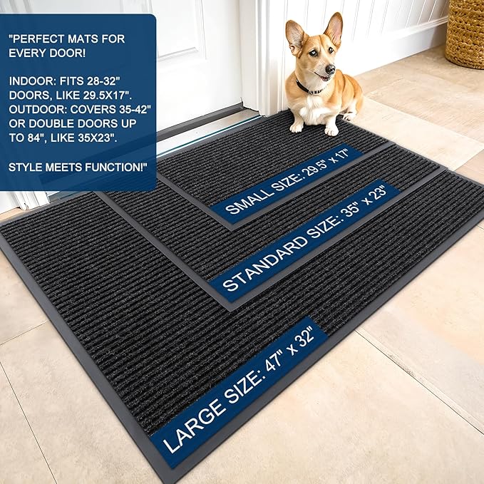 OLANLY Front Door Mat Indoor Outdoor Entrance, Waterproof Heavy Duty Doormat, Fade Resistant, Low Profile, Easy Clean Patio Porch Welcome Floor Mats for Entry, 29.5x17, Off-Black