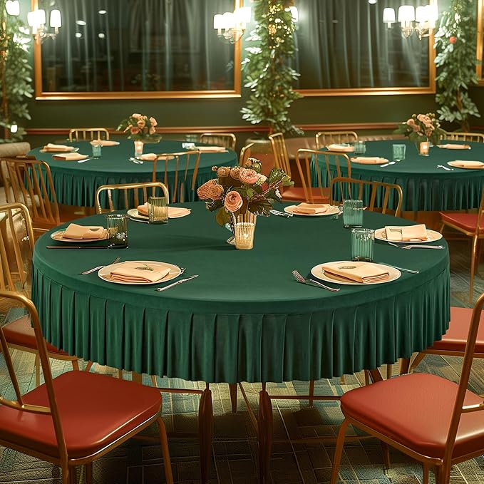 4 Pack Hunter Green Spandex Round Tablecloths for 72in Table, Stretchy Fitted 6FT Round Table Cloths, Wrinkle Free Table Cover with Skirt for Wedding Birthday Party Bridal Shower Banquet