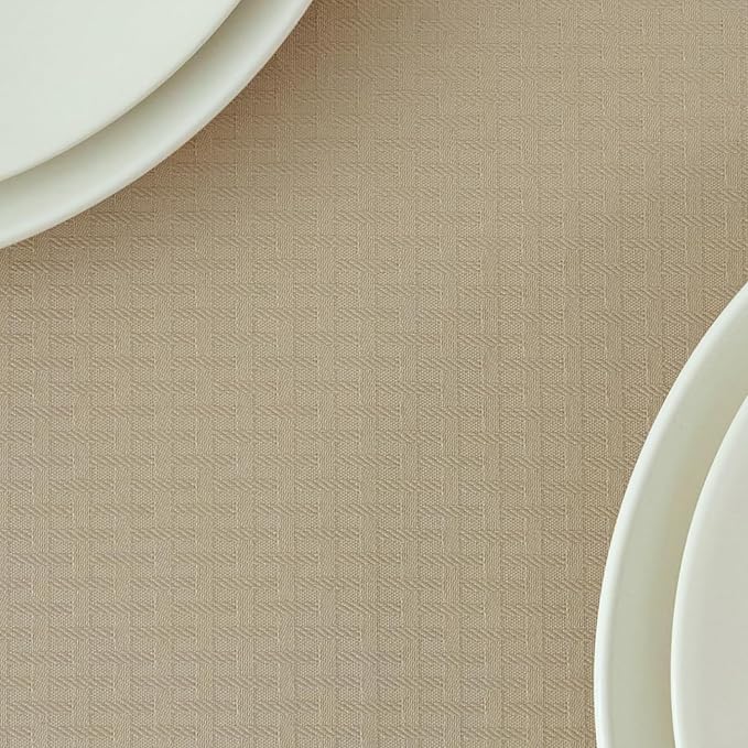 maxmill Rectangle Tablecloth Weaved Pattern Waterproof Spillproof Wrinkle Free Table Cloth, Kitchen Dining Tabletop Decoration, Fabric Table Cover for Holiday Parties, 52 x 70 Inch, Natural