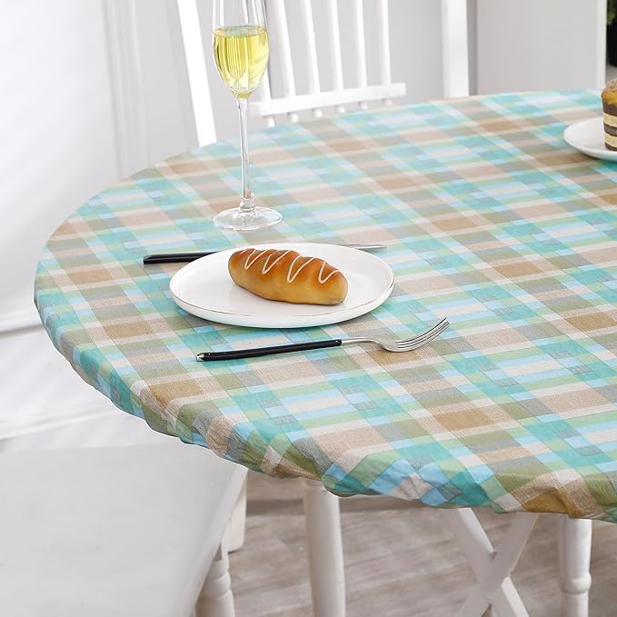 Walrus Round Vinyl Fitted Tablecloth with Flannel Backing Elastic Edge Design Table Cover Waterproof Oil-Proof PVC Table Cloth Stain-Resistant Best for 32"-36" Round