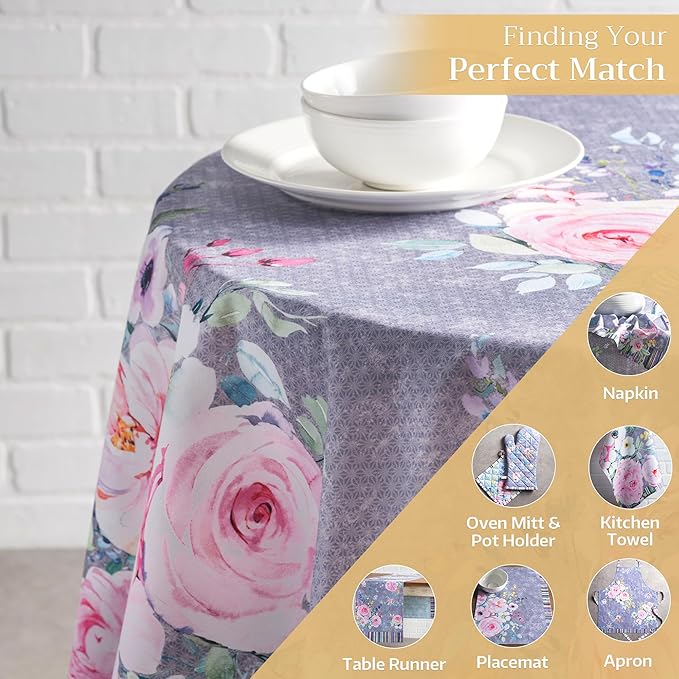 Maison d' Hermine Table Cloth Round Table 100% Cotton 69 Round Inches Tablecloth Reusable Decorative for Dining Room Farmhouse Home Valentines Day Decorations Spring Summer- Sweet Rose Lavender - Lush