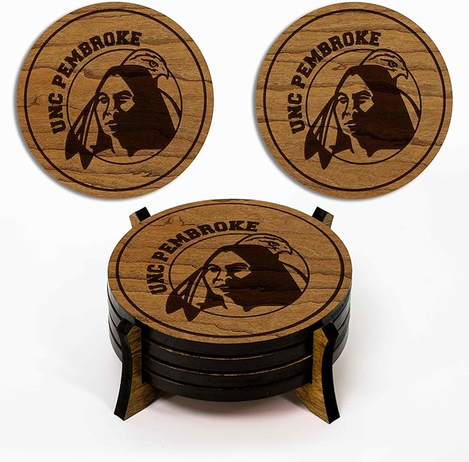 LazerEdge UNC Pembroke Braves Wooden Coaster Set - Cherry Wood - Officially Licensed Product - 4-Pack