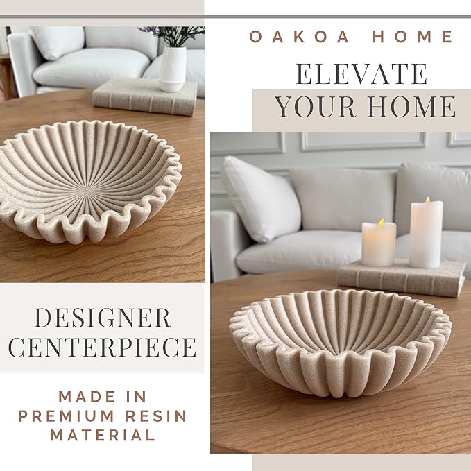 OAKOA Large Decorative Bowl for Home Decor - Purse Bowl Decor - Key Bowl for Entryway Table - Coffee Table Bowl - Organic Modern Home Decor
