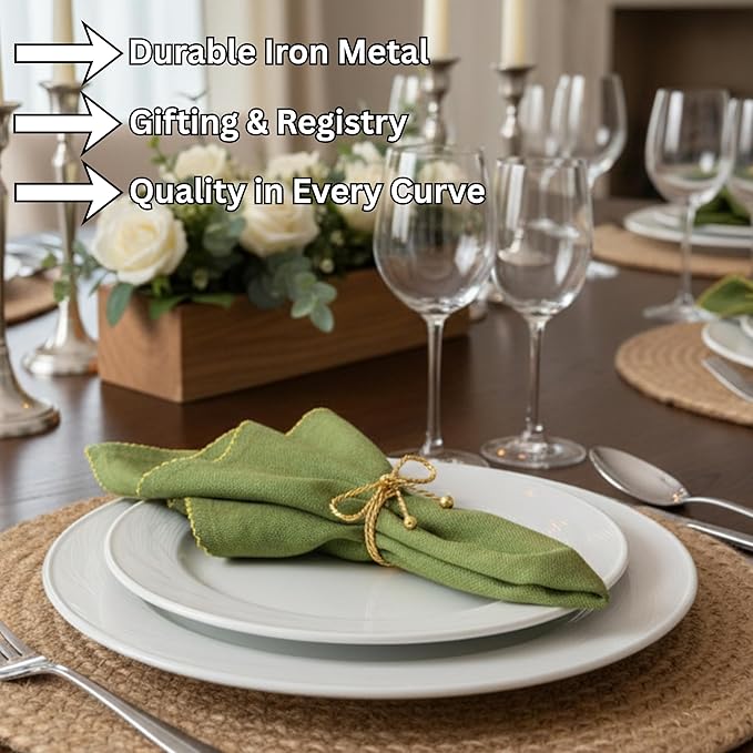 CLEENTABLE Elegant Metal Napkin Ring Set of 12 - Bow Napkin Ring with Sturdy Design - Handmade Napkin Holders for Wedding, Dinner, Parties, Dining Room, Family Gathering (Gold & Silver)