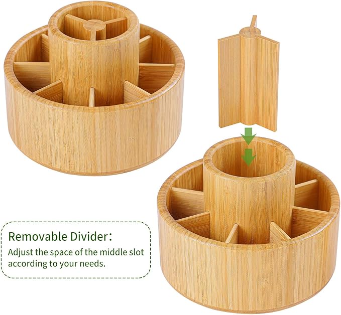 Utoplike Bamboo Rotating Art Supply Desk Organizer, Pencil Holder Organizer, Desktop Storage Caddy for Pen, Colored Pencil, Crayon, Paint Brushes, Art Studio&Office