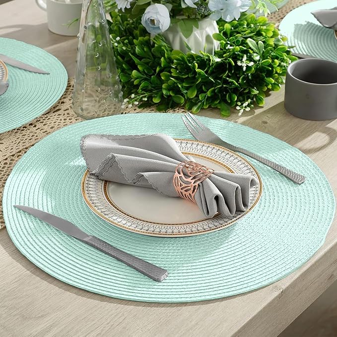 AHHFSMEI Round Braided Placemats 15 Inch Round Table Mats for Dining Tables Natural Woven Heat Resistant Place mats Set of 8 (Mint Green)