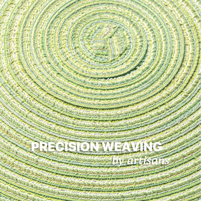 Round Placemats Set of 6 Woven Placemats Washable Braided Table Mats for Dining Table Heat Resistant Non-Slip Circle Place Mats(Green)