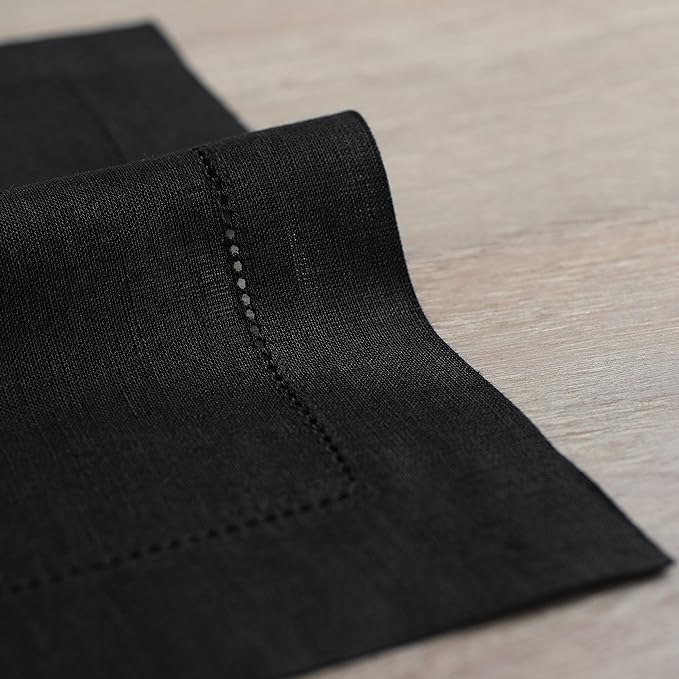 Solino Home Linen Square Placemats Set of 4-100% Pure Linen Black Cloth Placemats 14 x 14 Inch - Classic Hemstitch, Machine Washable Place Mats for Winter, Spring, Easter