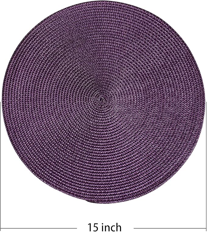 AHHFSMEI Round Braided Placemats 15 Inch Round Table Mats for Dining Tables Natural Woven Heat Resistant Place mats Set of 4 (Plum Purple,4)
