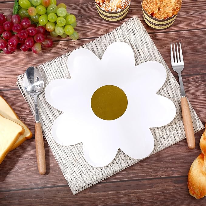 40PCS Daisy Plates Flower Paper Plates for Daisy Party Decorations 9" Daisy-Shaped Disposable Decorative Plates for Birthday Wedding Bridal Party Supplies